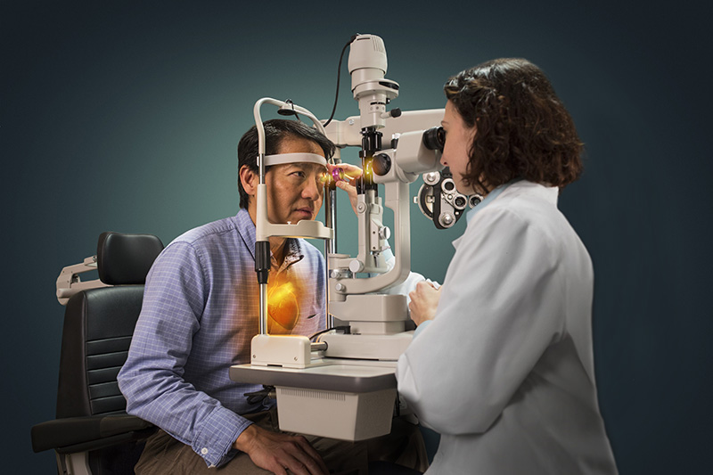 woman giving eye exam