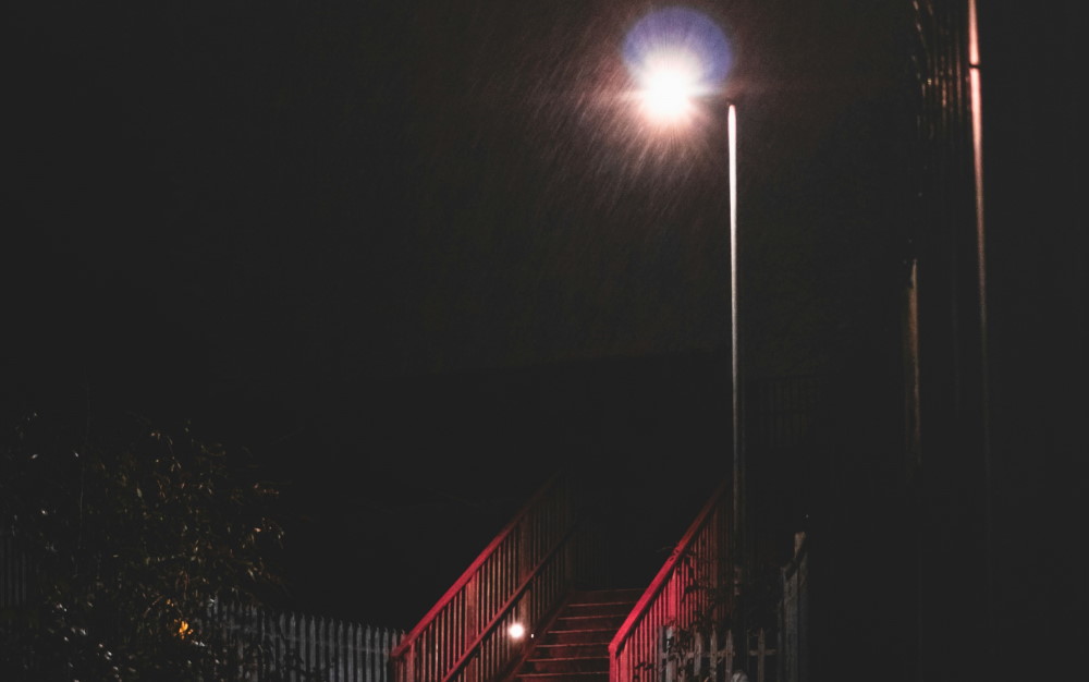red stairs in the dark