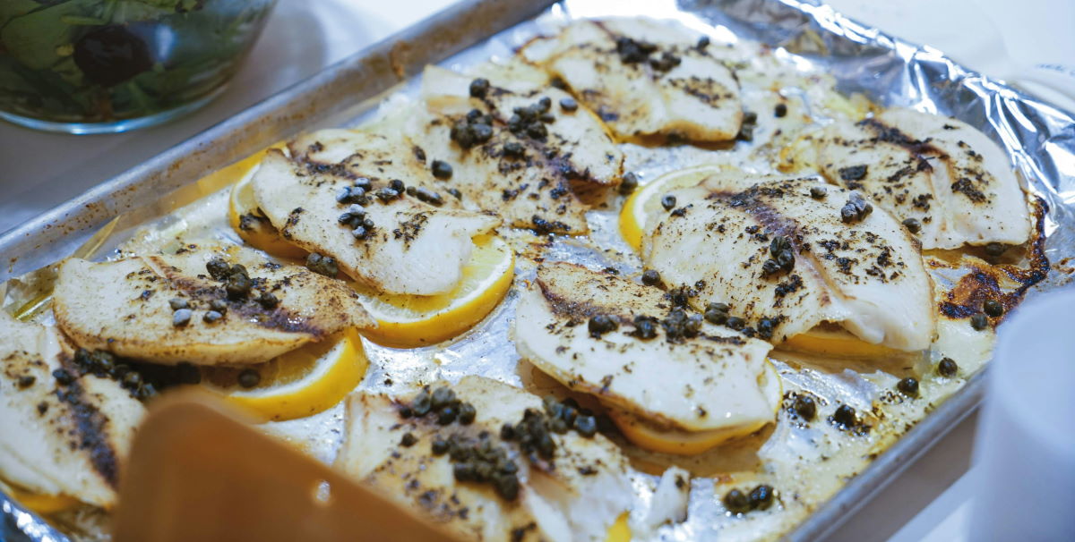 white fish baked with lemon