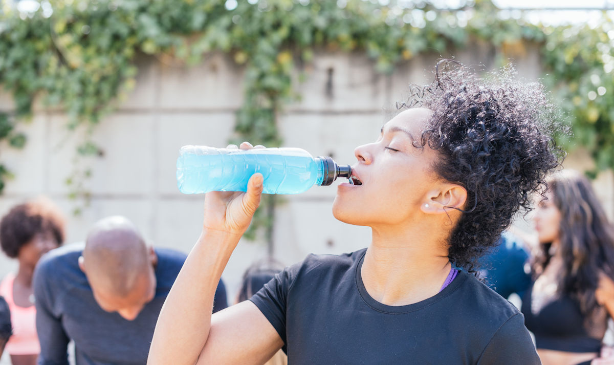 drinking from water bottle