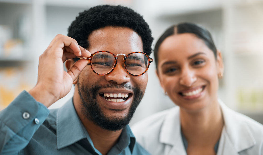 trying on new eyewear