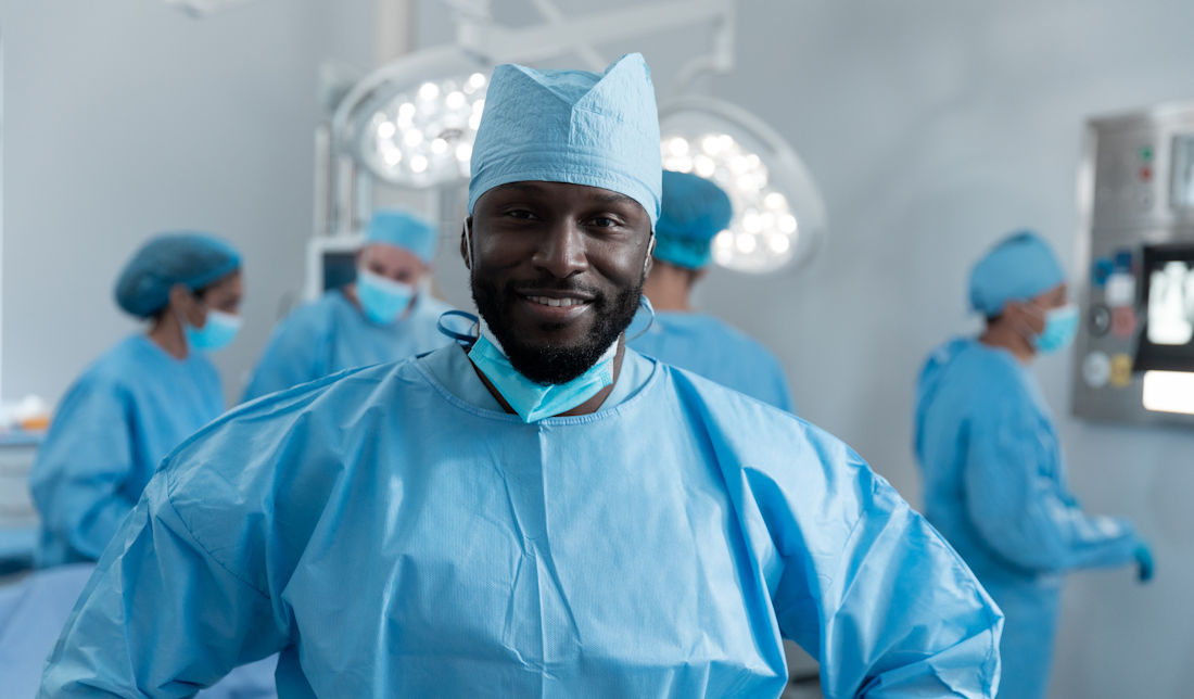 surgeon in blue scrubs