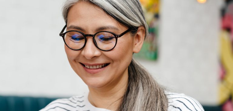 woman with glasses on