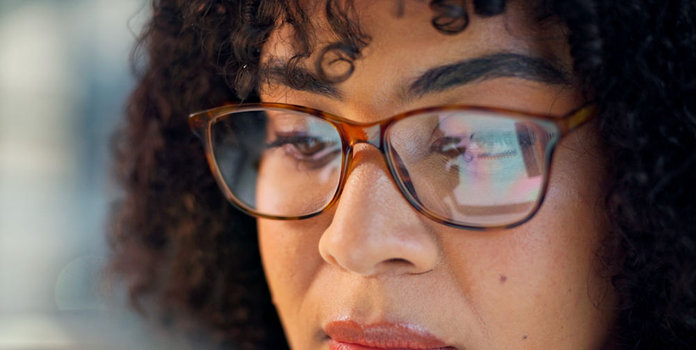 woman with glasses up close