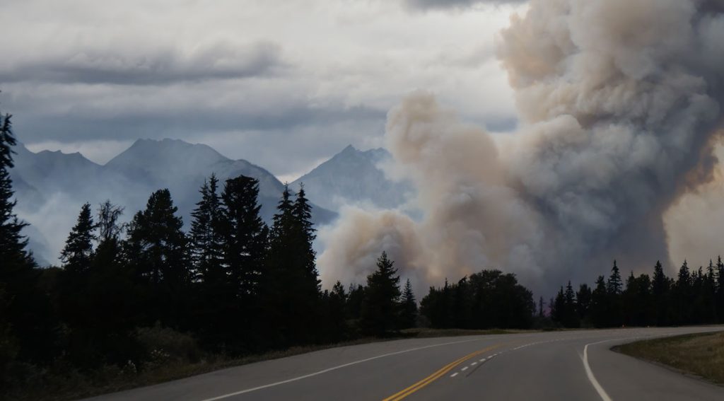 wildfire smoke over the highway
